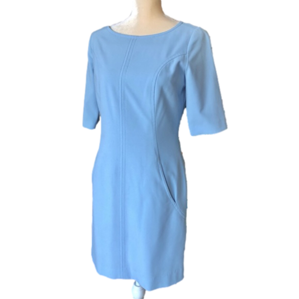 Tahari By Arthur S. Levine ASL Baby Blue Sheath Dress With Pockets SZ 10 Career